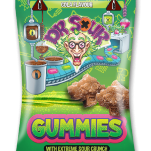 Dr sour cola gummies. Deze zure snoepjes zijn bruin van kleur en smaken ook nog eens lekker