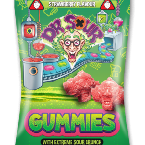 Dr sour aardbei gummies. Deze zure snoepjes zijn rood van kleur en smaken ook nog eens lekker