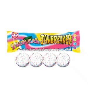 Jawbreaker Tropical zijn harde snoepballen met een tropische smaak met aan de binnenkant de bekende kauwgom